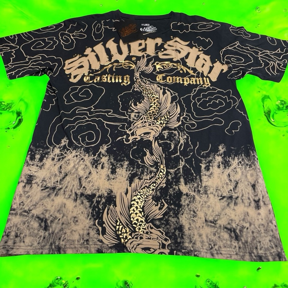 Silver Star Men T-Shirt XL Skull Fish Graphic AOP Y2K Goth New